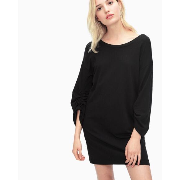 Splendid Womens Black Dress North Coast French Terry Shirred Popover Size M NWOT - Picture 4 of 12